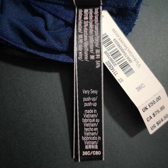 NWT Victoria's Secret Size 36C Navy Front Closure "Very Sexy" Push Up Bra - Picture 5 of 8